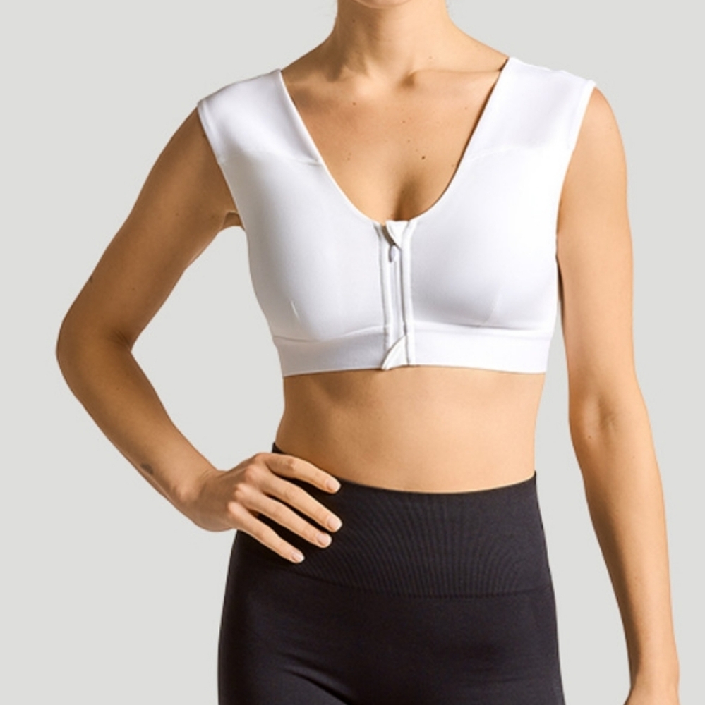 Zip Up Shoulder Support Bra White NWT
